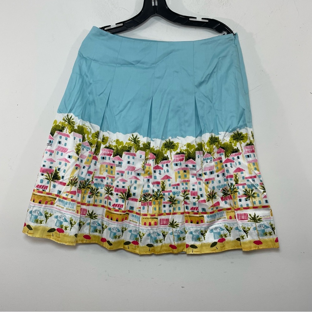 Talbots Watercolor Santorini Vacation Village Resort Skirt Womens Aline Blue 10P